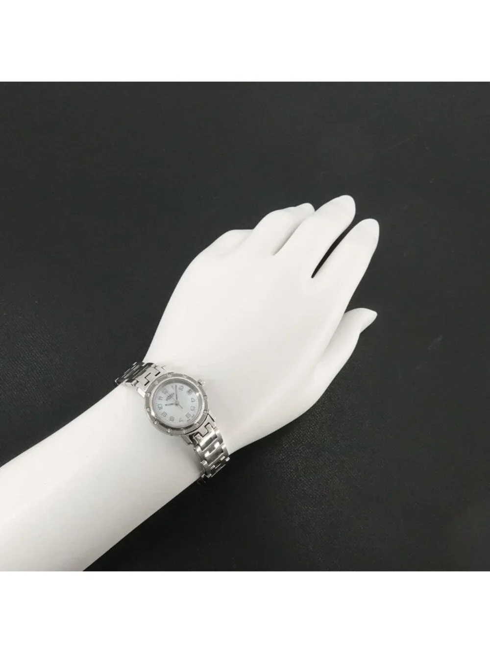 Hermes Cles Cl4 230 Watch Diamond Bezel White Shell Quartz Clipper